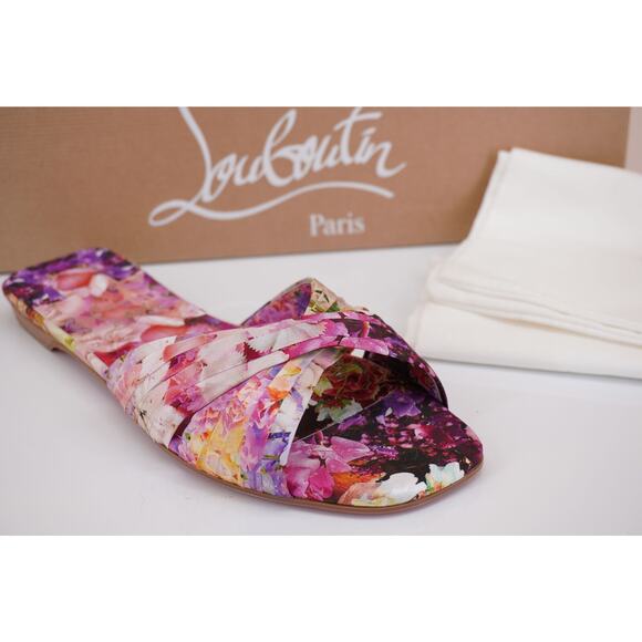 Christian Louboutin Nicol Is Back Slide Sandal SZ 36.5 New Pink Floral $850 Red - Picture 1 of 10